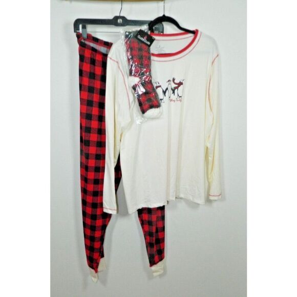 Cuddl Duds Pajamas Women’s Plus Size 2XL 3 Pc Set Polar Bear Plaid Pockets - Picture 1 of 10